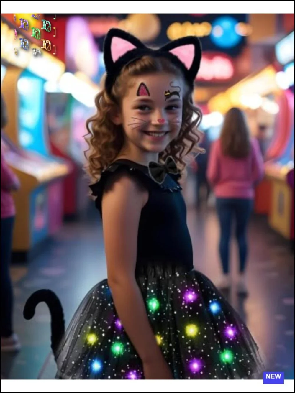 LED Light Up Cat Costume Set Tutu Skirt Headband Tail Bow Tie